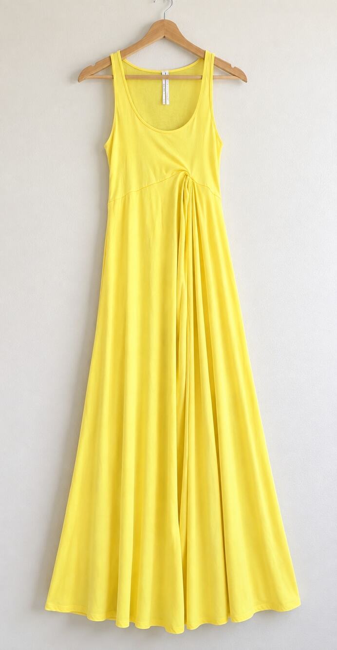 By Anthropologie Yellow Draped Ruched Maxi Dress XS Grecian Sleeveless